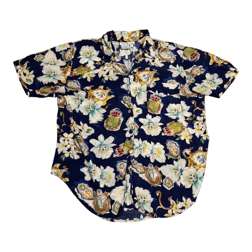 Vintage 90s Christie & Jill Nautical Rayon Casual Button Up Women's XL